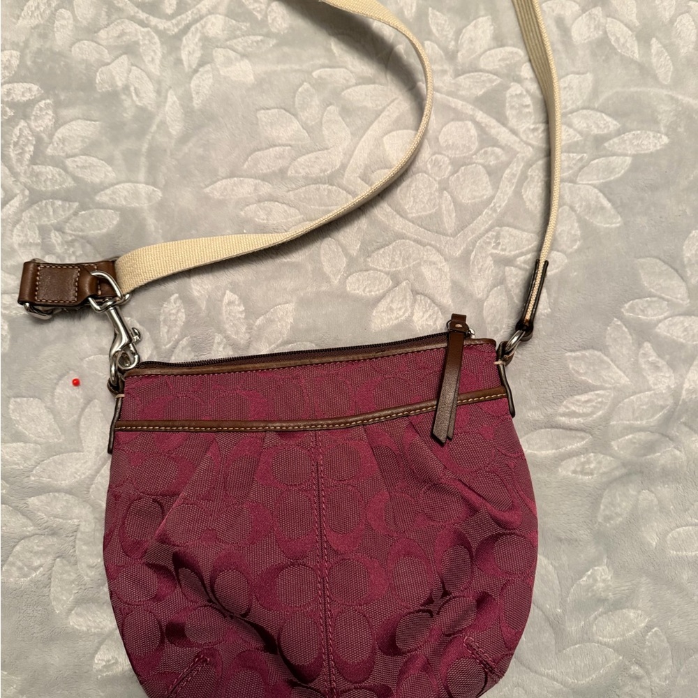 Coach Burgundy and Cream Crossbody Bag